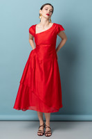 CELESTE Red Midi Dress in Lyocell Voile