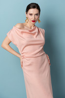 ELIDA Powder-Pink Midi Dress - Elegant Cowl Neck Viscose Blend