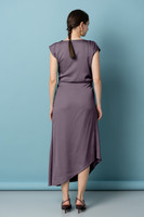 ELIDA Midi Dress in Plum - Elegant Cowl Neck Silk Blend