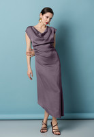 ELIDA Midi Dress in Plum - Elegant Cowl Neck Silk Blend