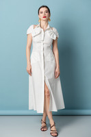 EUPHORIA Polka Dot Poplin Sculpted Bow Midi Dress