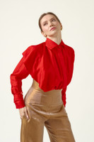 Petal Voile Shirt with Asymmetric Front in Red