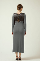 LAYLA Bamboo Knit Midi Dress with Silk‑Blend Bodice in Grey