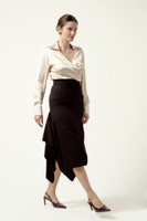 EVE Midi Skirt with Side Panel and Slit in BLACK