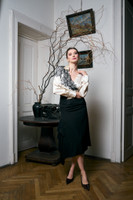 EVIE Skirt with Side Panel and Lace Applique in BLACK