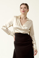 ALMA Draped Viscose-Blend Wrap Blouse in Cream