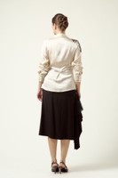 ALMA FILIGRAN Draped Viscose-Blend Wrap Blouse with Black Lace Appliqué