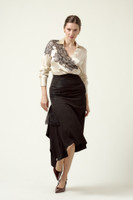 ALMA FILIGRAN Draped Viscose-Blend Wrap Blouse with Black Lace Appliqué