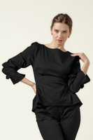 VESPER Black Sculpted Top with Elegant Structured Sleeves in Stretch Cotton