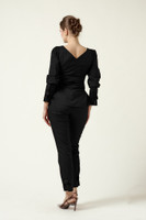 VESPER Black Sculpted Top with Elegant Structured Sleeves in Stretch Cotton