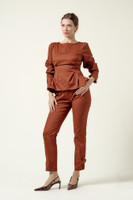VESPER Sculpted Tapered Pants in Cognac Brown