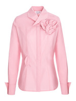 ARCADIA BLOOM Pink Poplin Shirt with Hand-Crafted 3D Floral Appliqué
