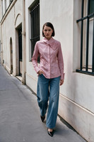 ARCADIA BLOOM Pink Poplin Shirt with Hand-Crafted 3D Floral Appliqué