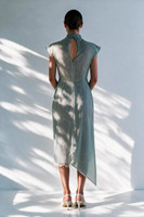 LIORA Voile Dress with Asymmetric Panel & Lace Lining in Sage-Green