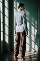 ALMA FILIGRAN Draped Mint Blouse with White Lace Appliqué