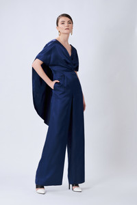 RECTANGLE Straight-Leg Blue Jumpsuit with Cape-Effect RECTANGLE Straight-Leg Blue Jumpsuit with Cape-Effect