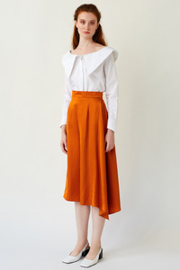 SWEPT AWAY Orange Cropped Pants with Side Pleat