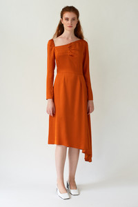 FLUTTER Asymmetric Orange Dress with Front Pleats