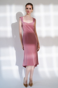 Spread-Your-Wings Asymmetric Midi Dress in Dusty-Rose