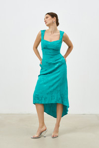 Spread-Your-Wings Asymmetric Midi Dress in Emerald