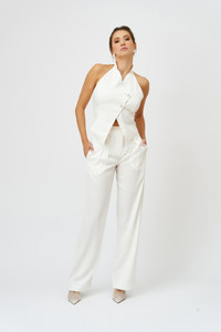 BELLE Halterneck Textured-Viscose Vest in White BELLE Halterneck Textured-Viscose Vest in White