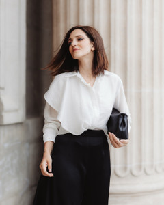 Petal Voile Shirt with Asymmetric Front in White