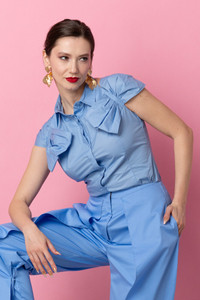 EUPHORIA Open-Back Shirt with Bows in Light-Blue EUPHORIA Open-Back Shirt with Bows in Light-Blue