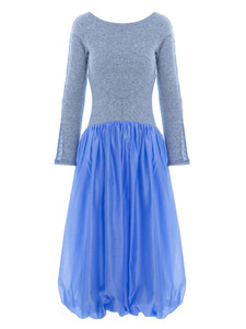 LILIAN Midi Dress with Gathered Voile Skirt in Ciel