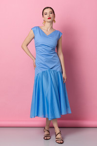 AURELIE Midi Dress in Ciel – Sleeveless Summer Cocktail Dress in Cotton and Lyocell Voile