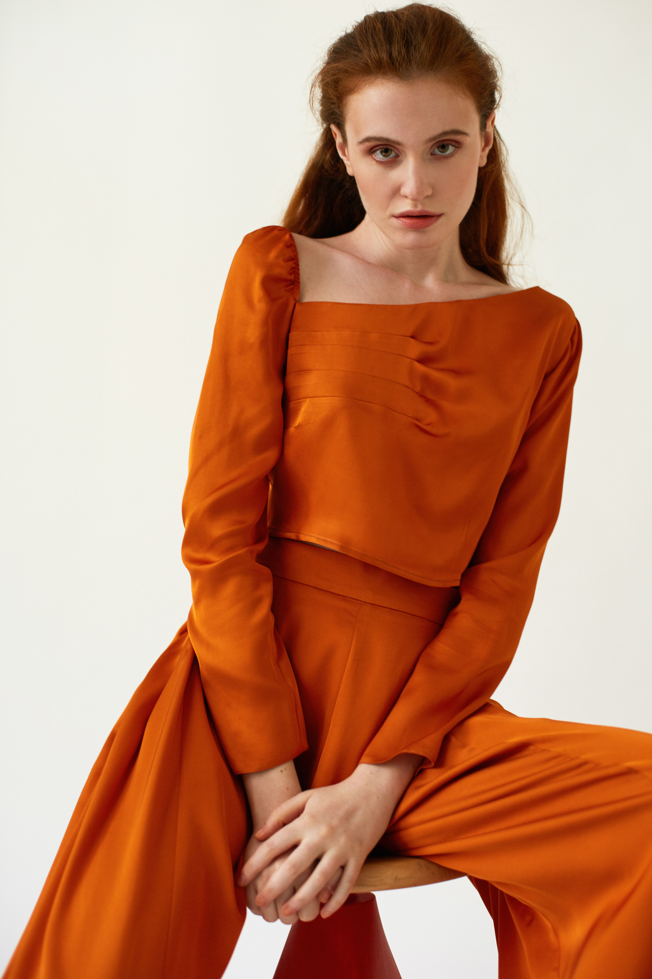 FLUTTER Orange Cropped Top with Asymmetric Neckline - DALB