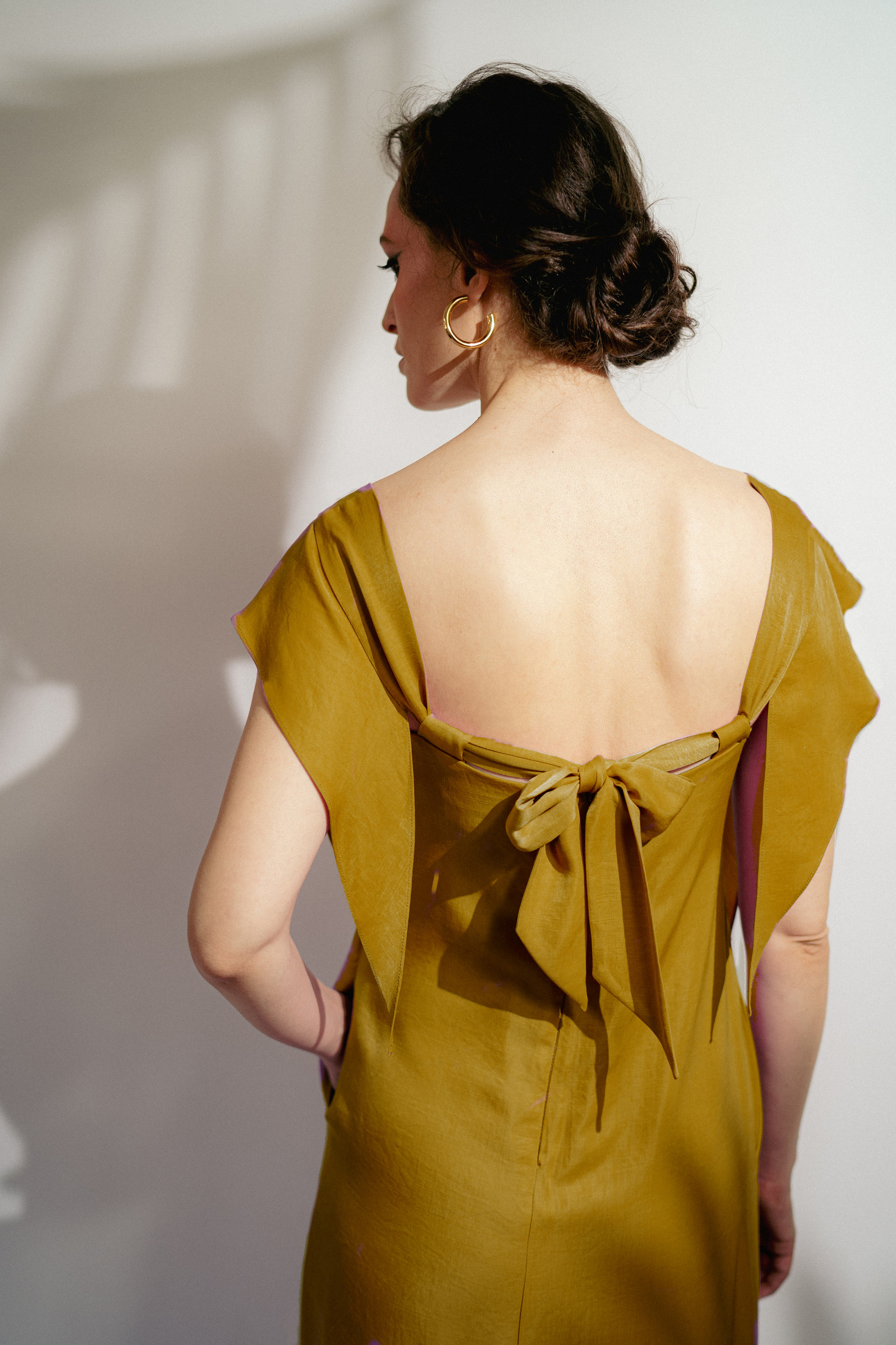 CASSIS Empire-Waist Midi Dress with Adjustable Straps in Dark-Yellow - DALB