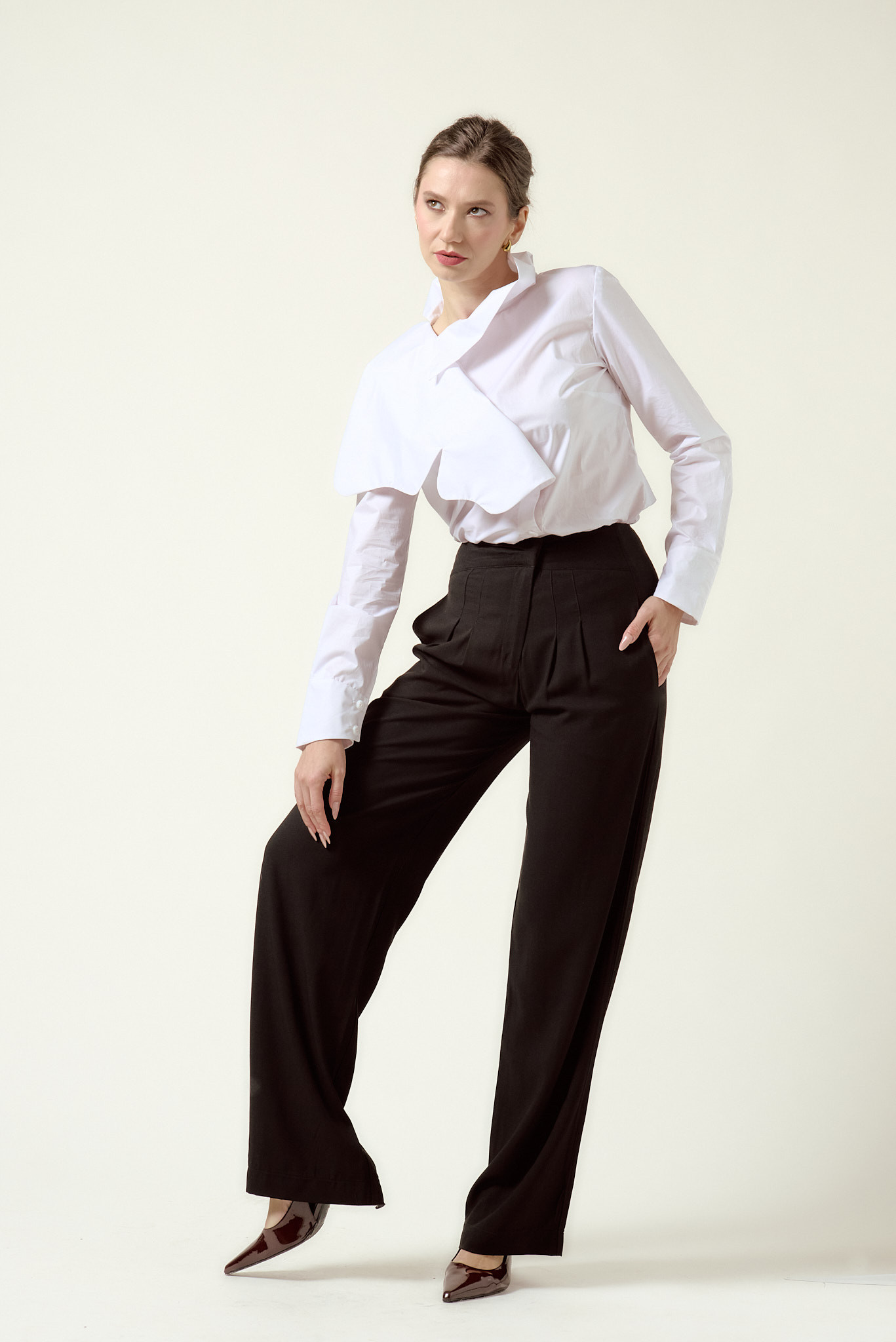 Wish-They-Were-Mine Wide-Leg Trousers with Asymmetric Waist in