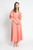 UTOPIA Light-Coral Maxi Wrap Dress with Pleated Sleeves