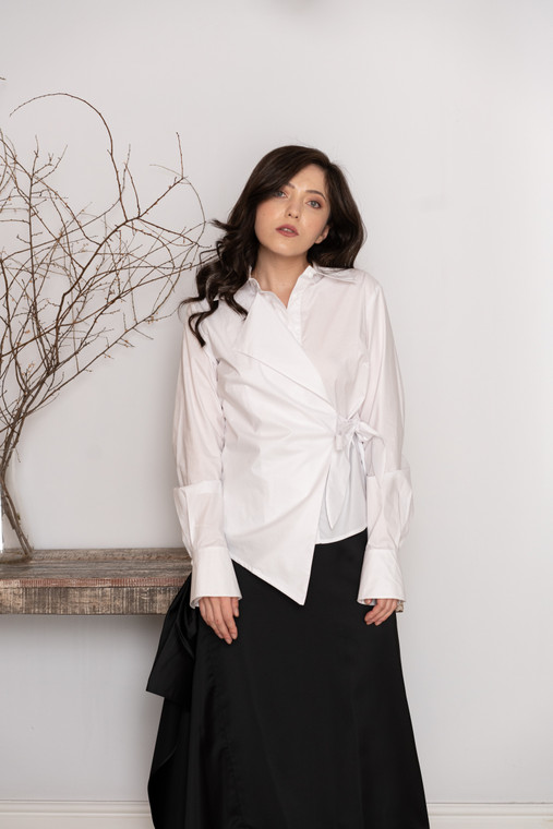 Fearless Shirt (White Cotton Poplin Asymmetric Shirt)