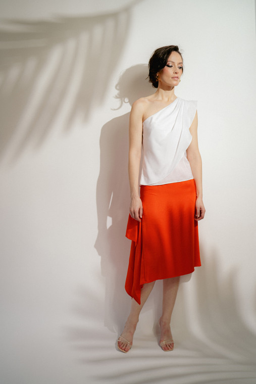 TOULOUSE Orange Midi Skirt with Side Panels