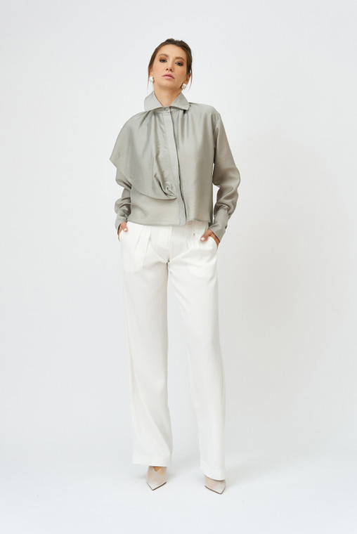 Wish-They-Were-Mine Wide-Leg Trousers with Asymmetric Waist in White