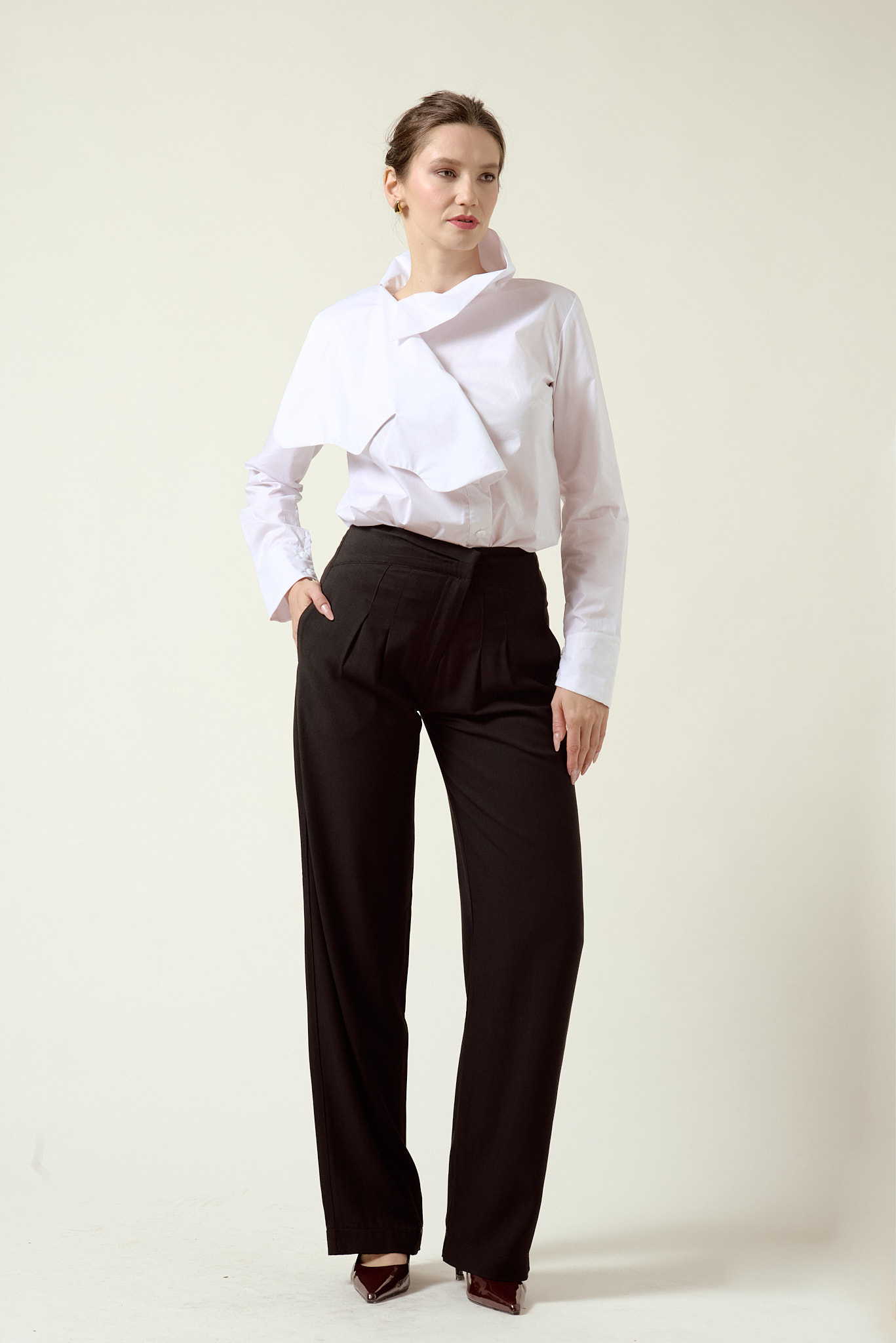 Wish-They-Were-Mine Wide-Leg Trousers with Asymmetric Waist in