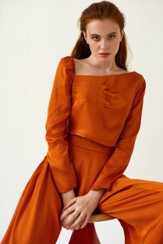 FLUTTER Orange Cropped Top with Asymmetric Neckline - DALB