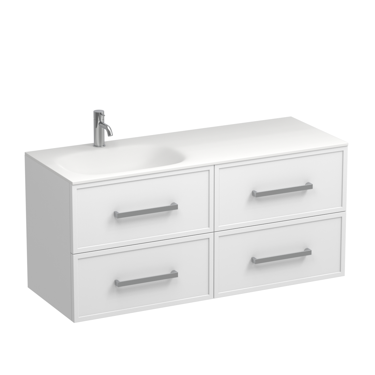 Nordic Spio 1200 4 Drawer Wall Vanity Left Basin Lana Grey