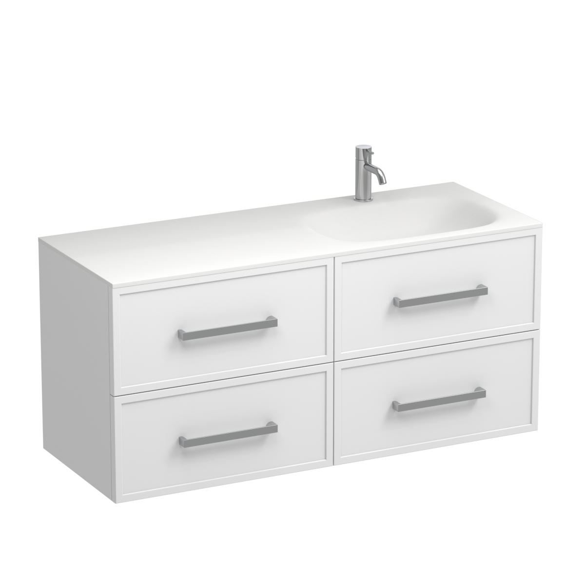 Nordic Spio 1200 4 Drawer Wall Vanity Right Basin Lana Grey
