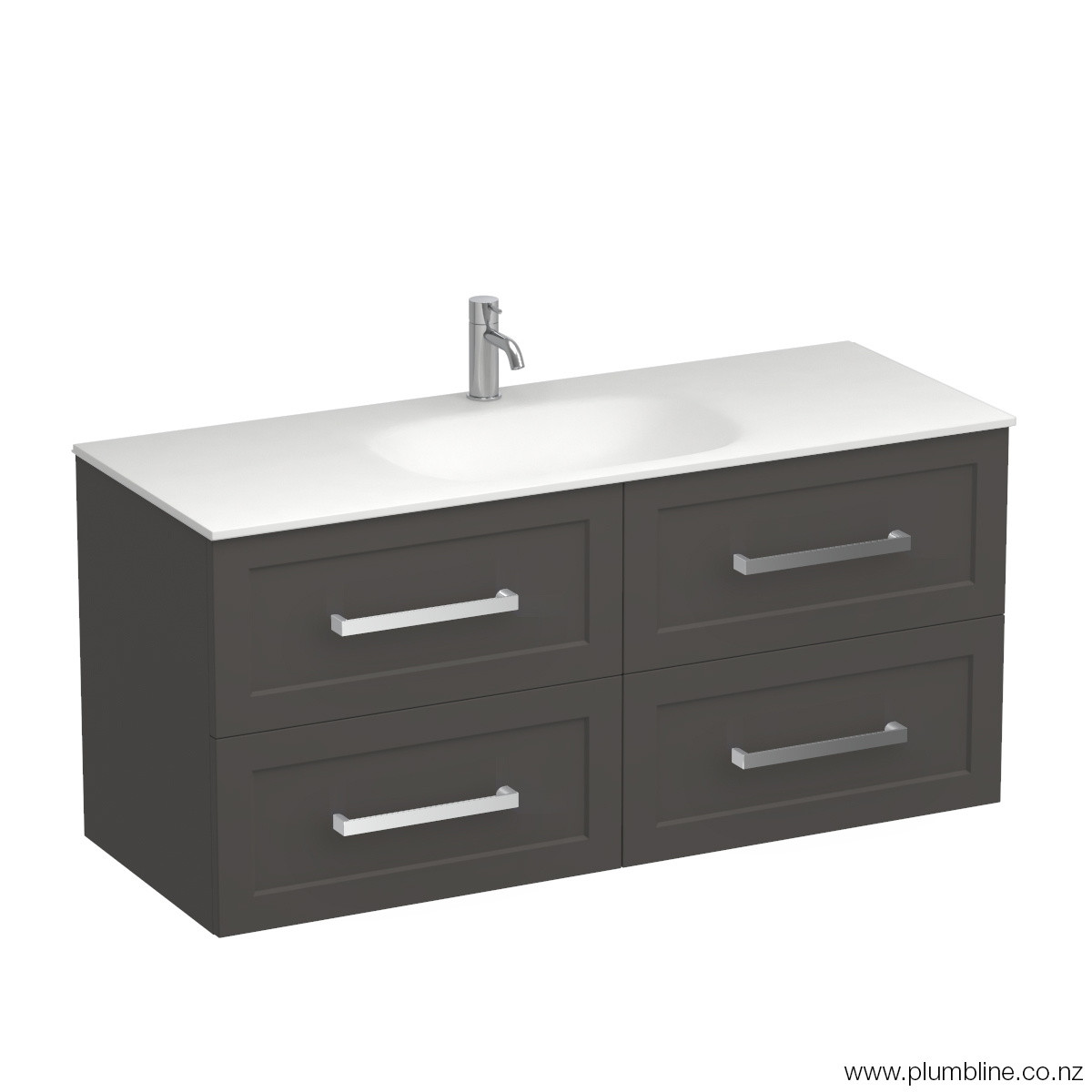 Hampton Spio 1200 4 Drawer Wall Vanity Centre Basin Lana Grey