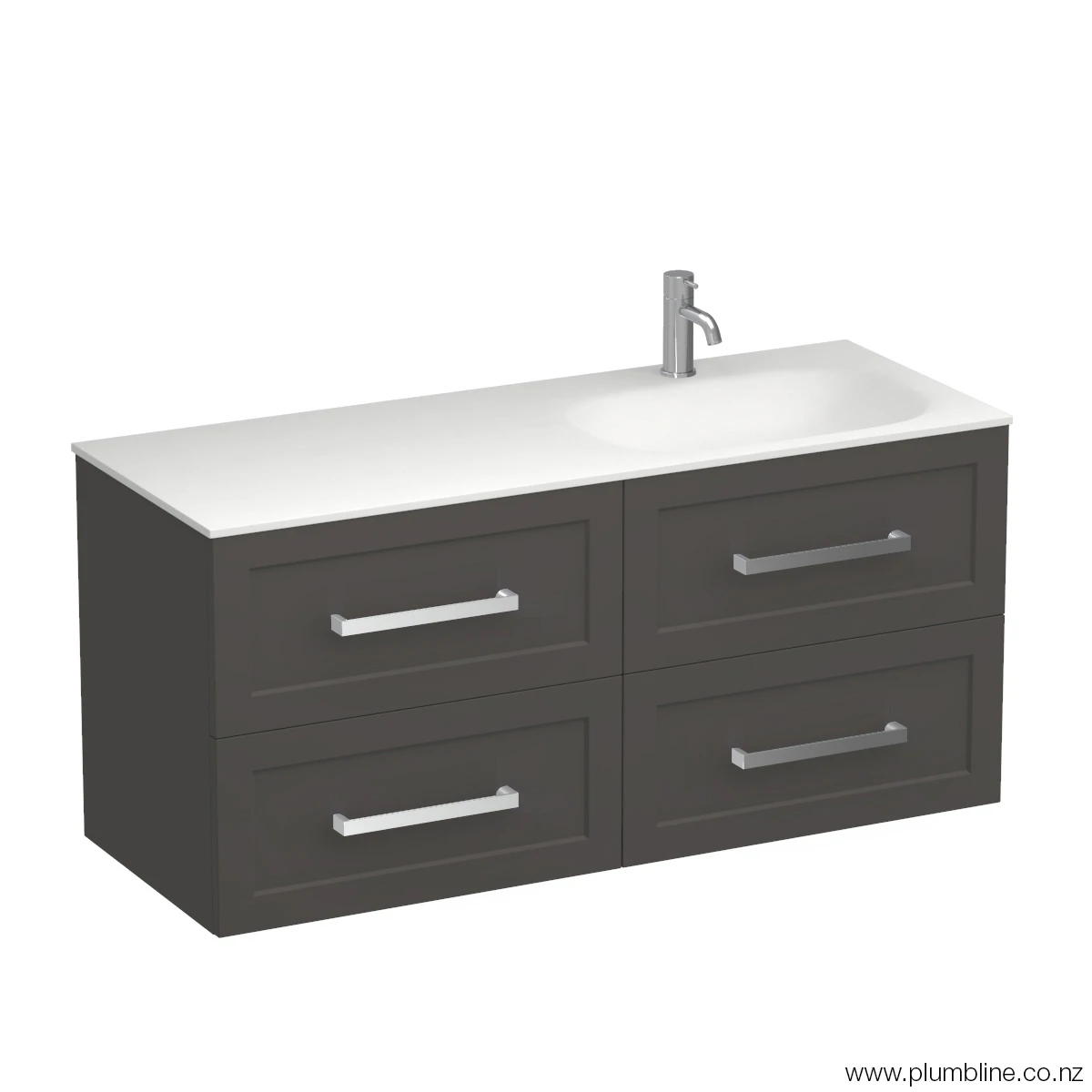 Hampton Spio 1200 4 Drawer Wall Vanity Right Basin Lana Grey