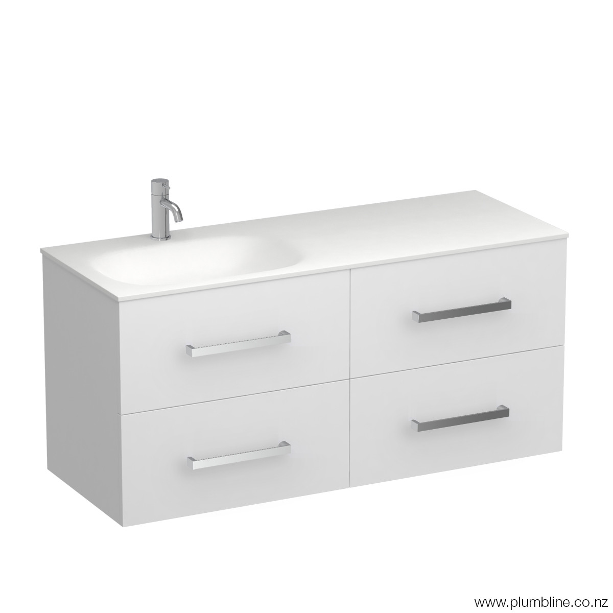 Reflex Spio 1200 4 Drawer Wall Vanity Left Basin Tusk