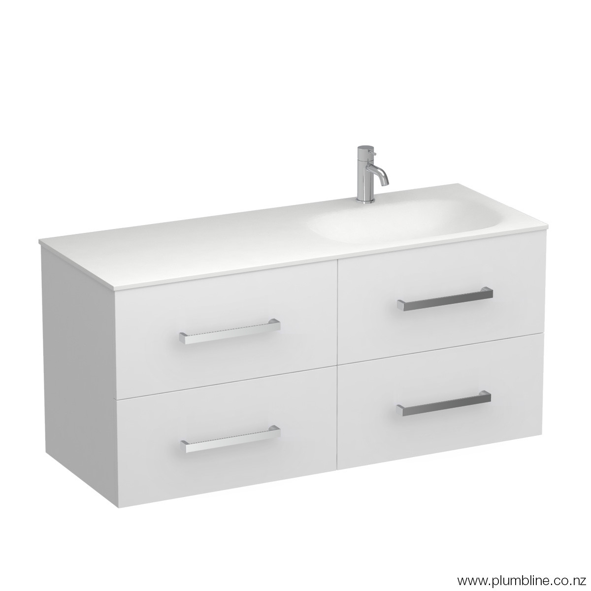 Reflex Spio 1200 4 Drawer Wall Vanity Right Basin Tusk