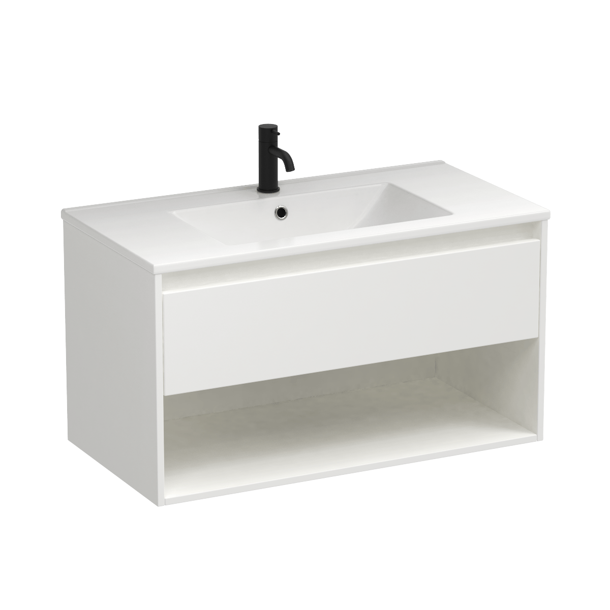 Prava 900 Open Shelf 1 Drawer Wall Vanity Sovereign Oak