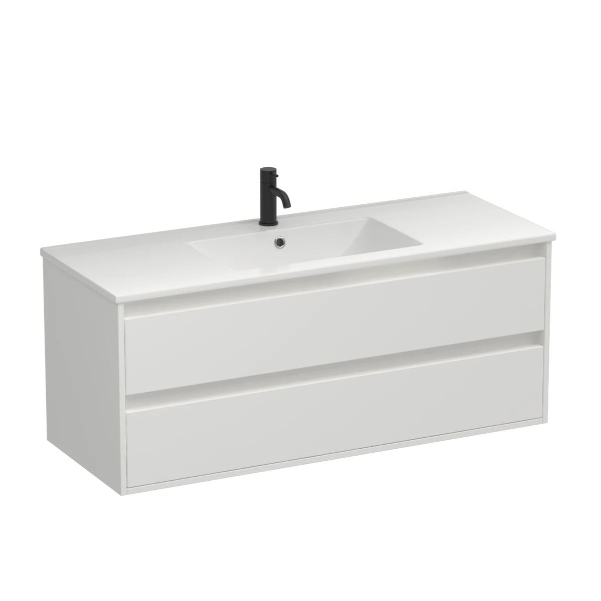 Prava 1200 2 Drawer Wall Vanity Centre Basin White/Sovereign Oak