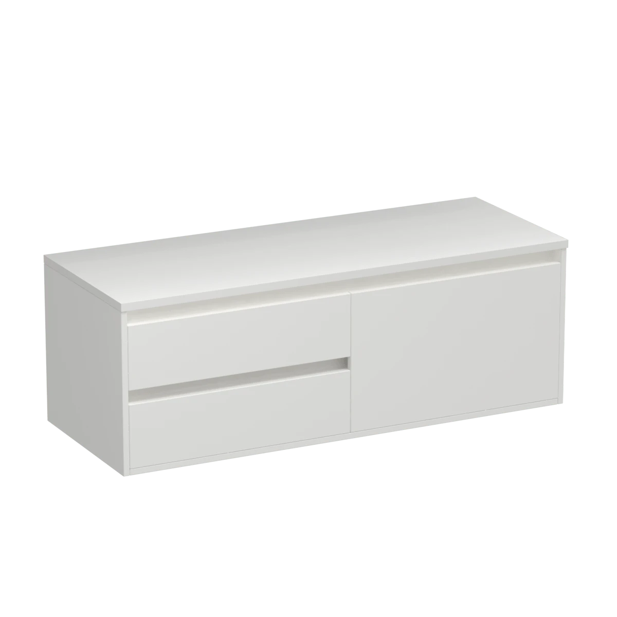 Prava Opaco 1200 3 Drawer Wall Vanity Right Basin Matt White / White/Sovereign Oak