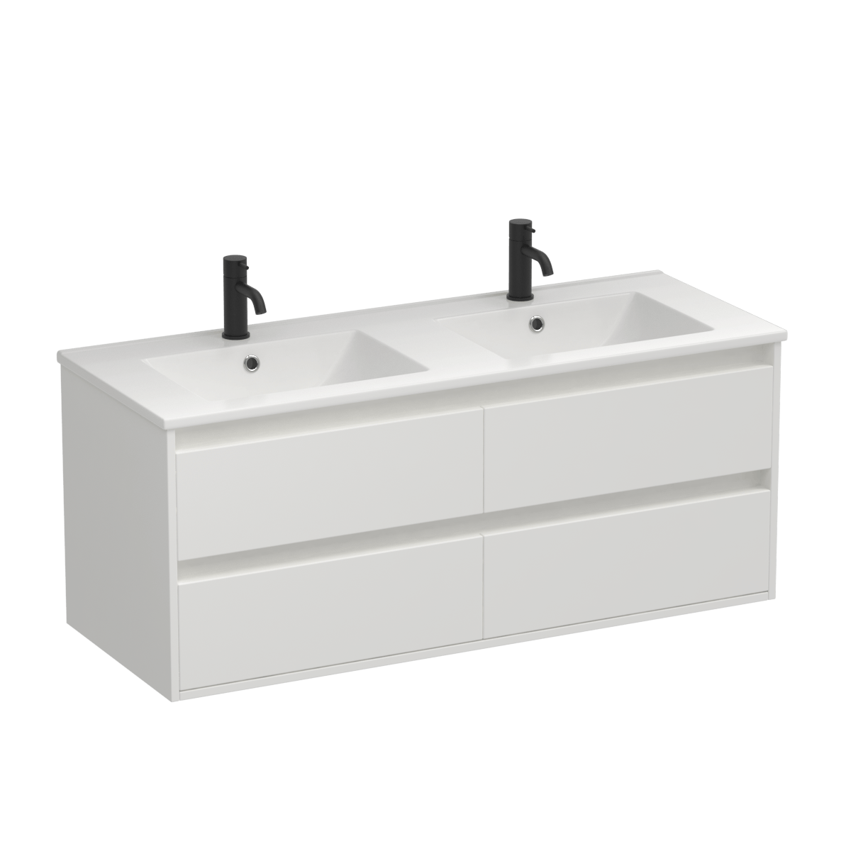 Prava 1200 4 Drawer Wall Vanity Double Basin Black/Sovereign Oak