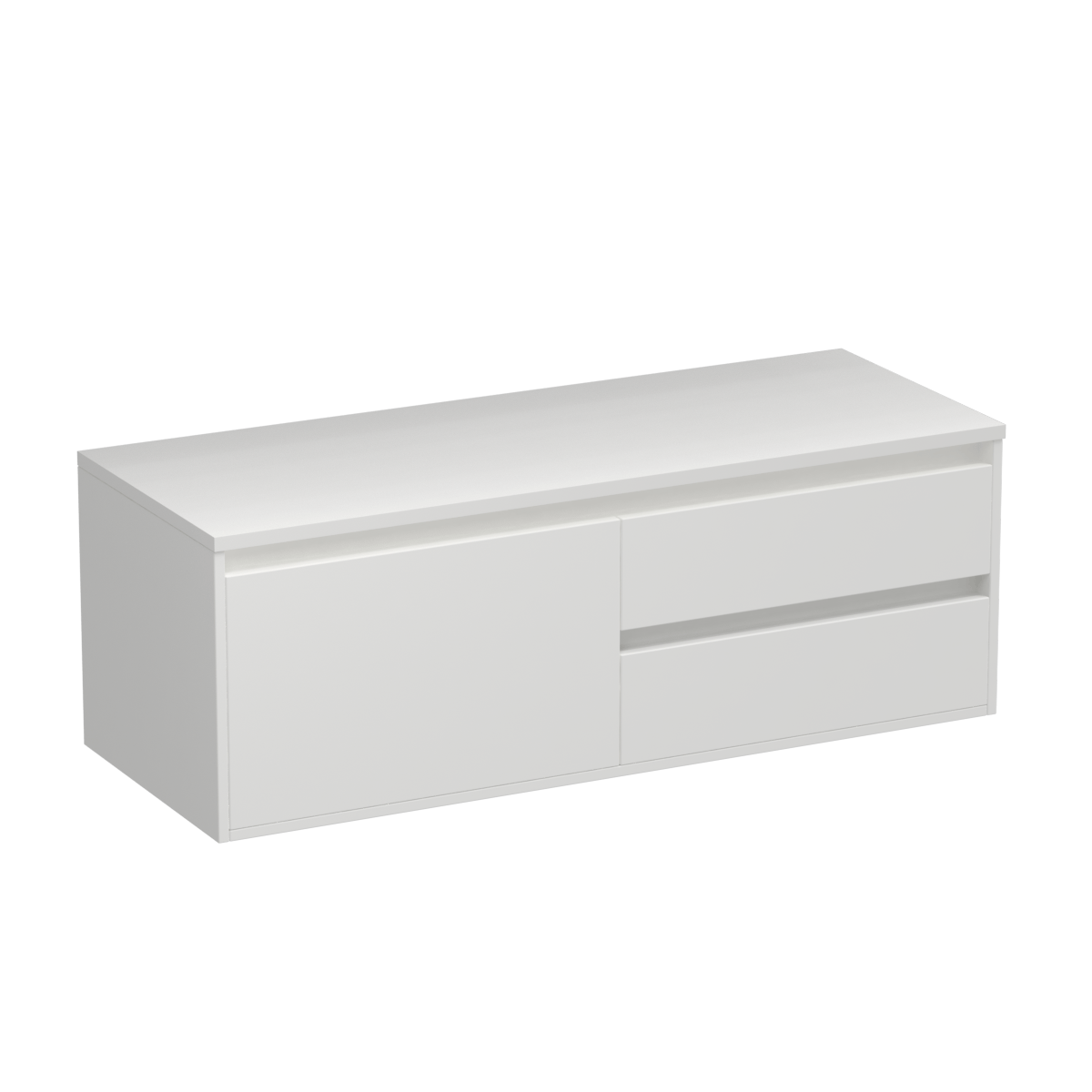 Prava Opaco 1200 3 Drawer Wall Vanity Left Basin Matt White / White/Tusk