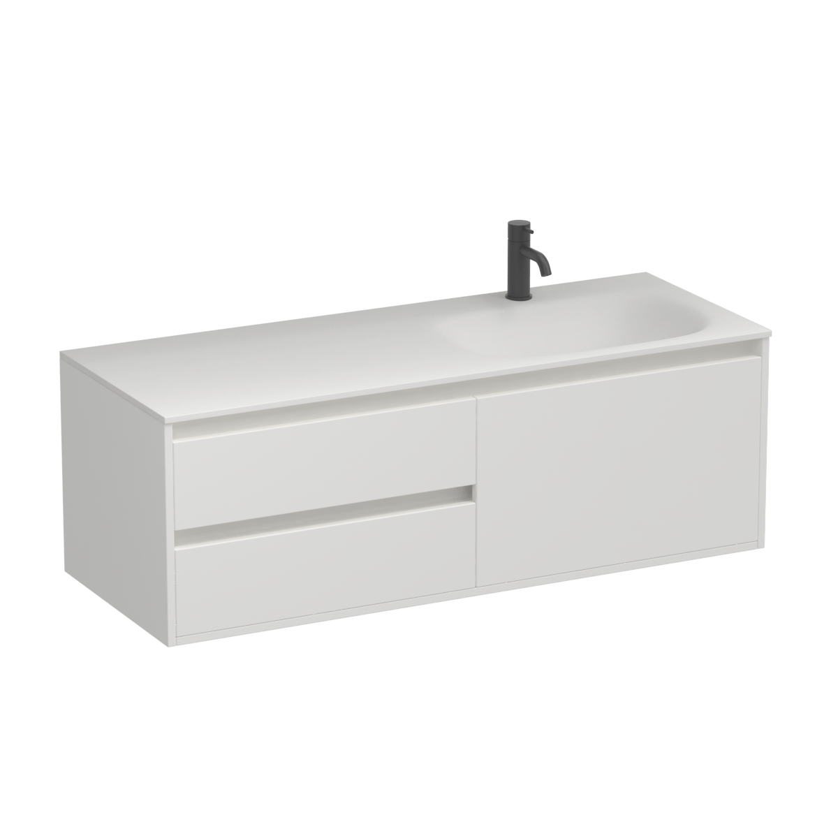 Prava Spio 1200 3 Drawer Wall Vanity Right Basin Tusk